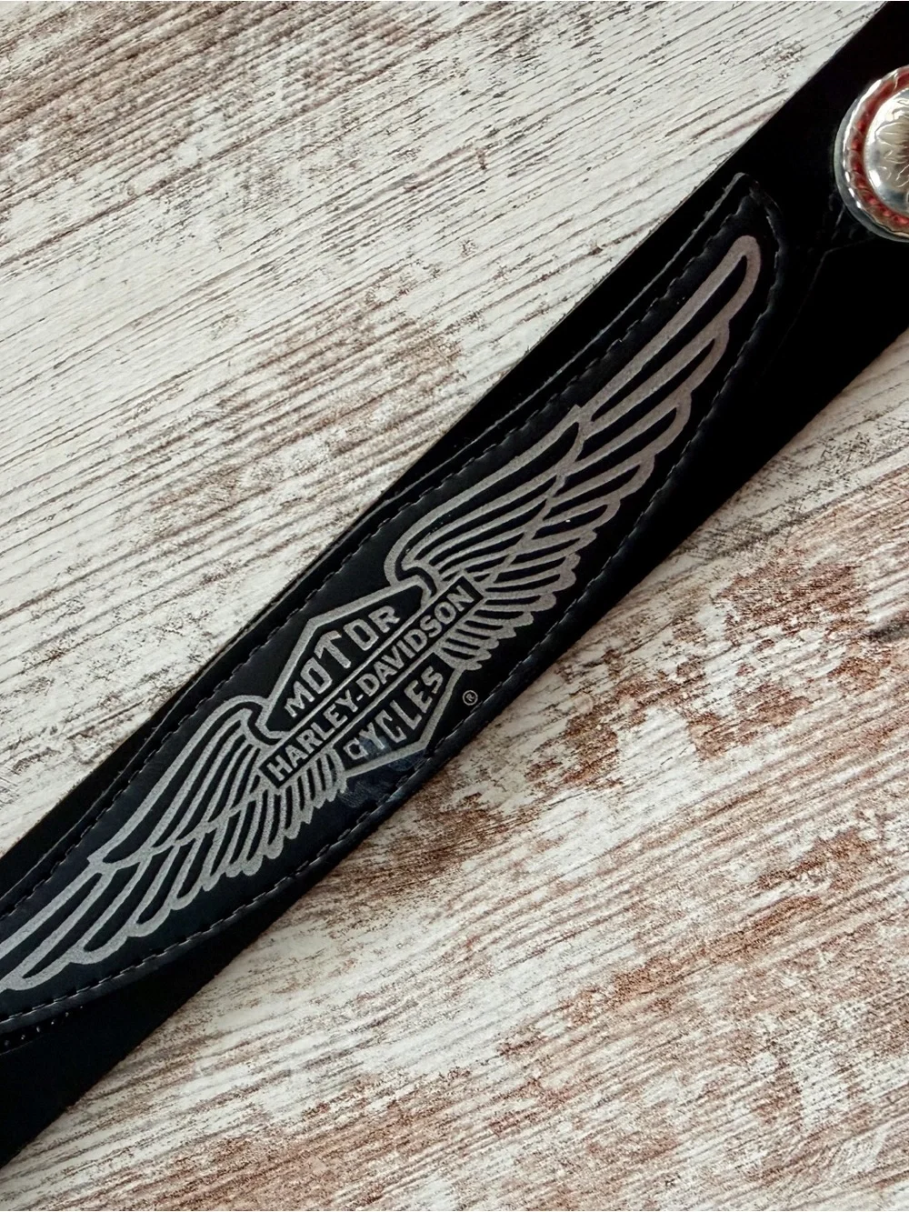 Harley-Davidson Black Leather Silver Wing Logo Belt 34